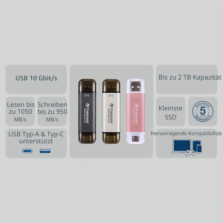 Transcend External SSD 1TB ESD310S USB Schwarz 3) 1TB, Schwarz 3) 1TB