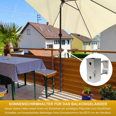 Sonnenschirmhalter aus Edelstahl für Balkongeländer rund und eckig Schirmhalterung bis Sonnenschirm