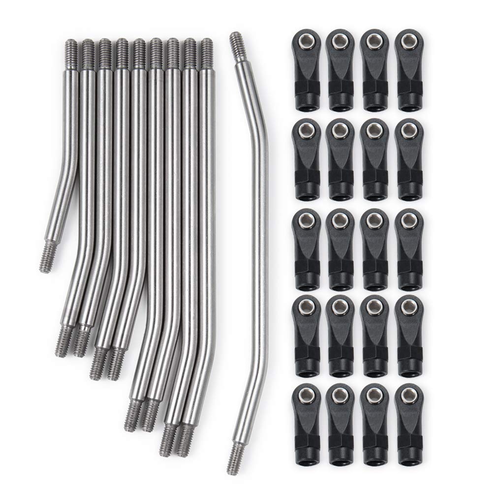 AXspeed 10pcs/Set Stainless Steel Steering Pull Rod Link Linkage for SCX10 1/10 RC Crawler Car