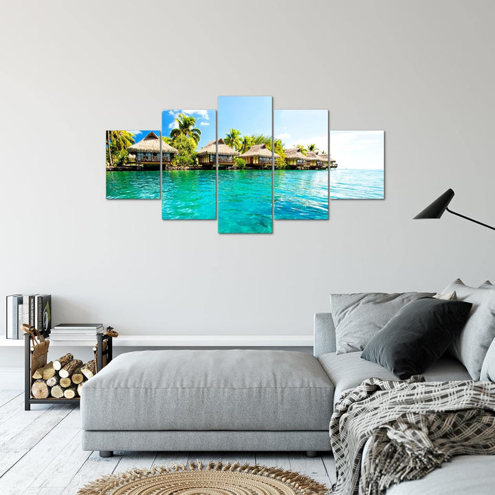 Runa Art Bild Wohnzimmer Schlafzimmer Panorama Meer 5 Teilig Hawaii Küste Blau Wandbilder auf Vlies