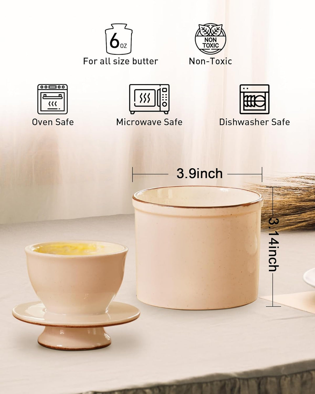 Jersinwei Butterdose mit Deckel, reaktive Glasur, französischer Buttertopf für Theke, Keramik-Butter