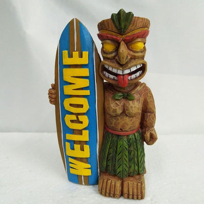 Cabilock Garten Hawaii Tiki Figur Welcome Gartendeko Willkommen Schild Tierfiguren Garten Dekofigur