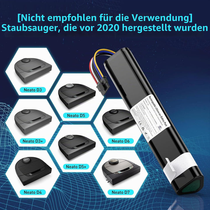 melasta Akku 14.4V 6500mAh für Neato Staubsauger, Lithium-Ionen Akku für NeatoBotvac D3 D4 D5 D6 D7