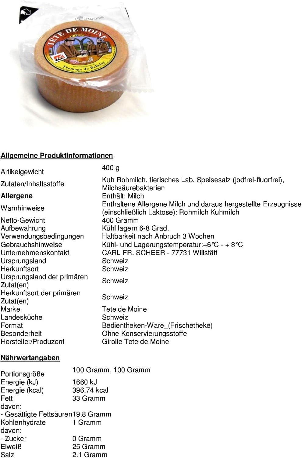 Tete de Moine Komplett Set Käsehobel (Set 1/2 Laib Classic), Set 1/2 Laib Classic