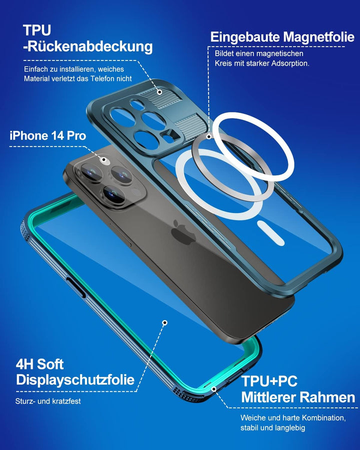 WIFORT für iPhone 14 Pro Wasserdicht Hülle mit Magsafe - 360 Grad Schutzhülle Outdoor Handyhülle IP6
