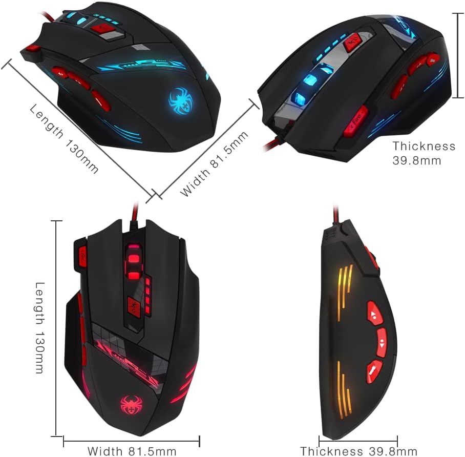 zelotes Gaming Maus,9200 DPI, 8 Programmierbare Tasten,8 Gewichtsblöcke,Multi-Modi LED,Ergonomische