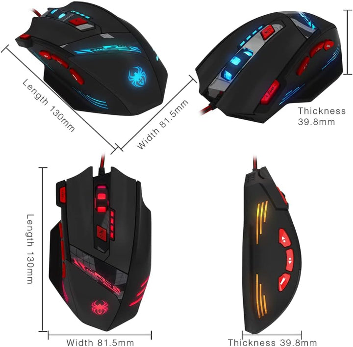 zelotes Gaming Maus,9200 DPI, 8 Programmierbare Tasten,8 Gewichtsblöcke,Multi-Modi LED,Ergonomische