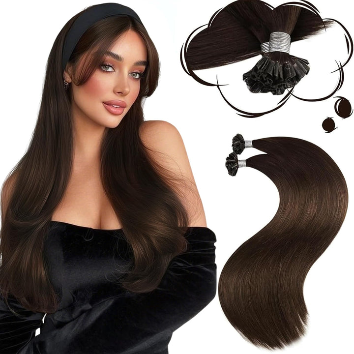 Moresoo U Tip Bonding Extensions Echthaar Dunkelbraun 55 cm Remy Echthaar Extensions Bondings Dunkel