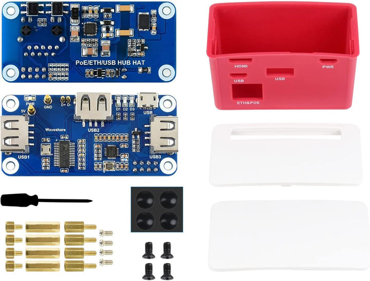 Waveshare PoE Ethernet/USB HUB Box for Raspberry Pi Zero Series 3X USB 2.0 Ports 802.3af-Compliant C