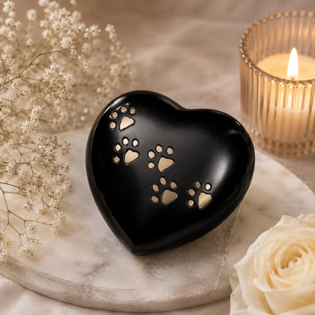 Urn for Ashes Paw Heart Funeral Cremation Memorial Keepsake Pet Dog Cat |Without Stand (Black 5") RH
