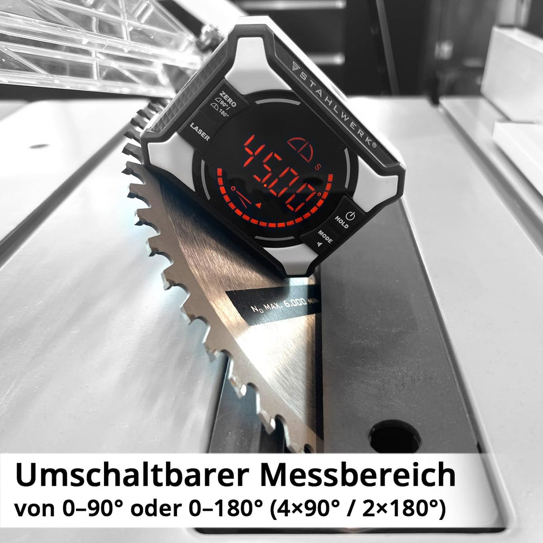 STAHLWERK Digitales Laser-Winkelmessgerät DAG-360 ST – Digitaler Winkelmesser und Level-Box, Wasserw