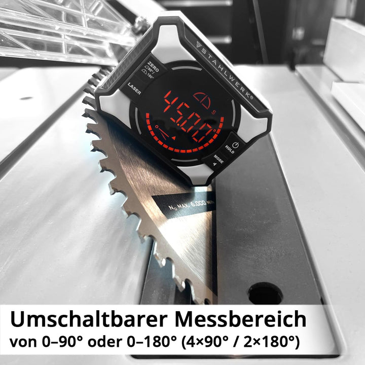 STAHLWERK Digitales Laser-Winkelmessgerät DAG-360 ST – Digitaler Winkelmesser und Level-Box, Wasserw