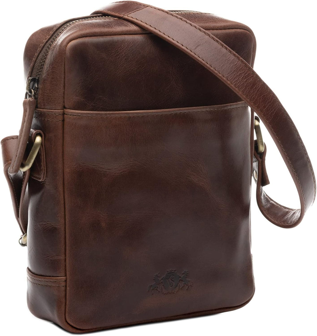VS SID & VAIN kleine Umhängetasche echt Leder - Messenger bag DUBLIN - Schultertasche mit Schultergu