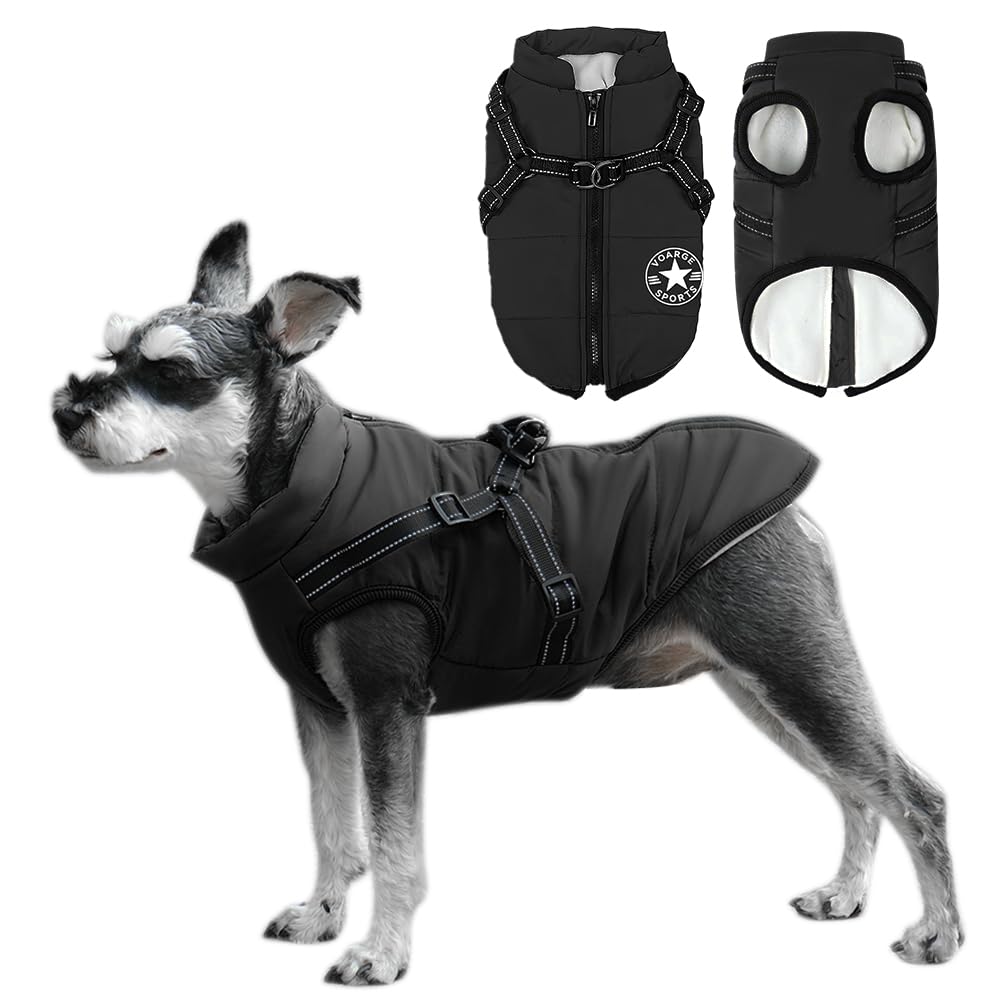Voarge Hundejacke Winterweste Jacken, Hundemantel mit Geschirr für Kleine Hunde Hundemantel Wasserdi