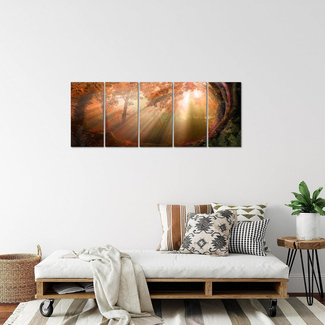 Runa Art Bild Wald Landschaft Wandbilder auf Vlies Leinwand 5 Teilig Wanddekoration Schlafzimmer Woh