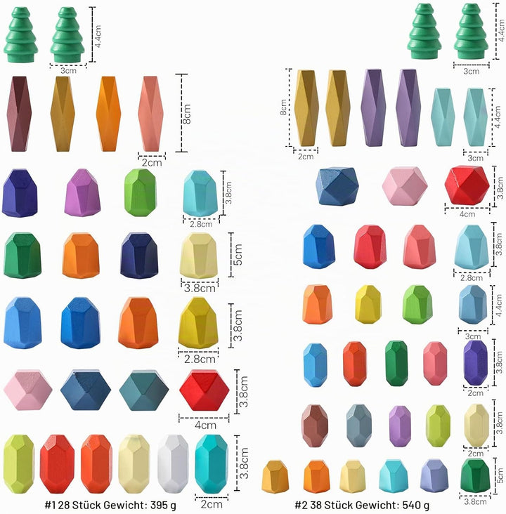 Montessori Holzspielzeug 28 PC Balanciersteine für Kinder,Stapelsteine Bausteine Balance Steine, Hol