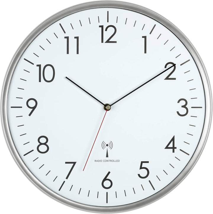 TFA Dostmann Analoge Wanduhr Funk, hohe Genauigkeit, Funkuhr, weiss/Silber, 60.3514, für Küche,Wohnz