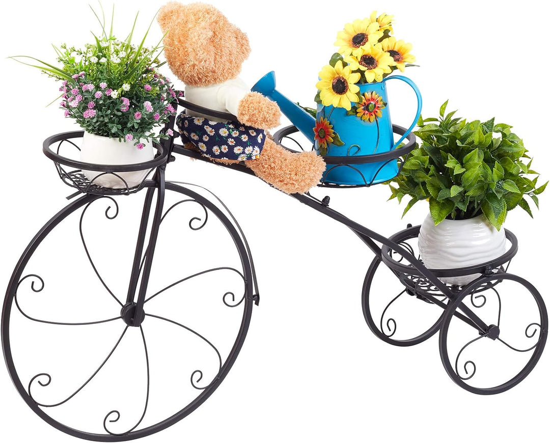 unho Blumenständer Metall, Blumentreppe Fahrrad Form, Blumentopf Ständer 3 Ebenen, Pflanzenregal für