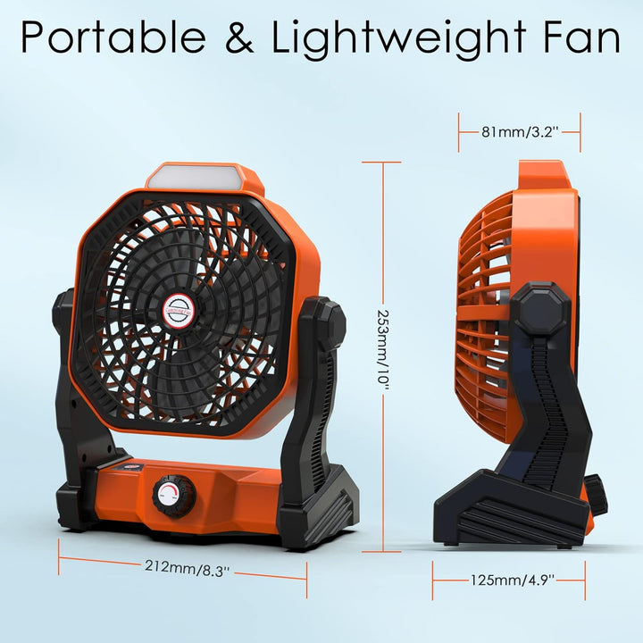 Sendowtek Camping Ventilator Tragbarer Ventilator Leise mit LED-Licht 10400mAh Wiederaufladbare mit