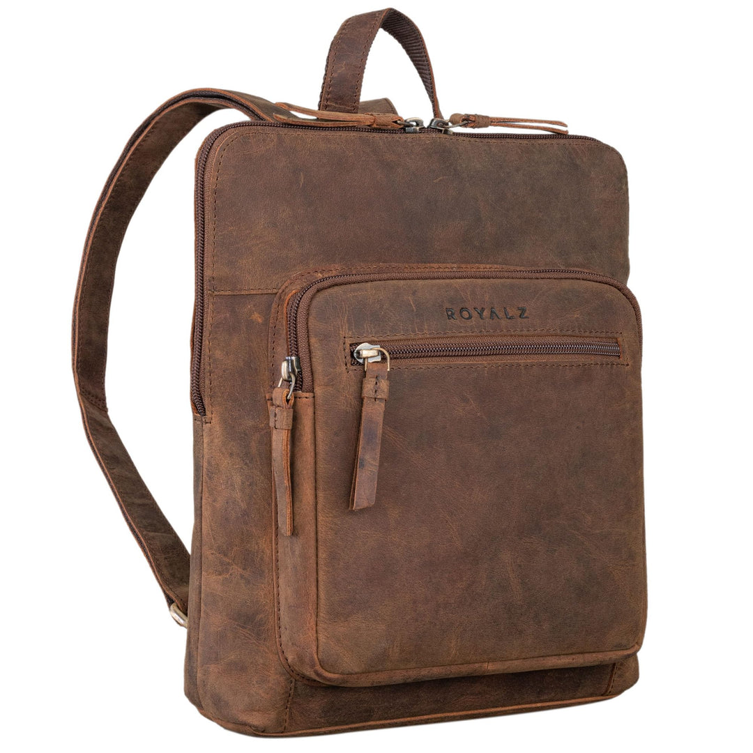 ROYALZ 'Carolina' Moderner Leder-Rucksack Damen Elegant Mittel-gross Cityrucksack im Vintage Look -