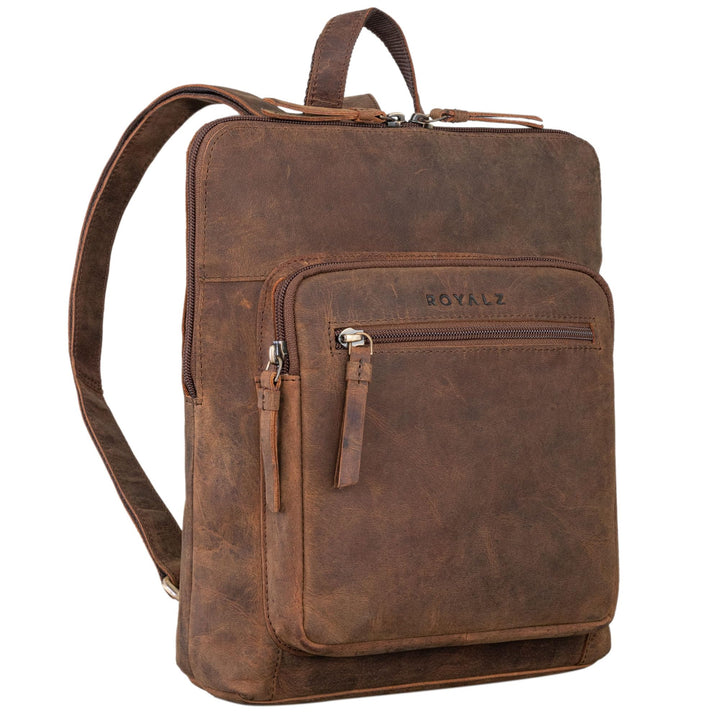 ROYALZ 'Carolina' Moderner Leder-Rucksack Damen Elegant Mittel-gross Cityrucksack im Vintage Look -
