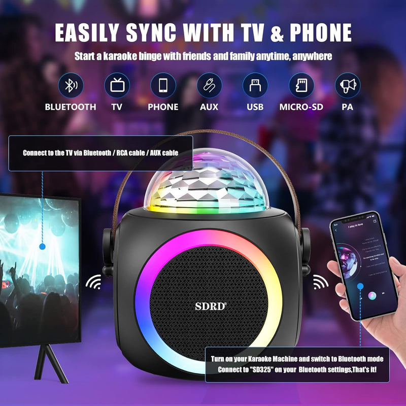 Karaoke Maschine für Erwachsene und Kinder, tragbare Bluetooth Lautsprecher mit 2 UHF Wireless Mikro