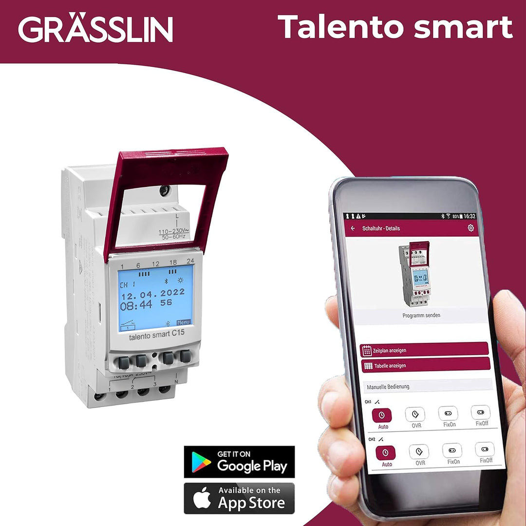 Grässlin 43.03.0001.1 talento smart C15 - Digitale Astro-Schaltuhr mit Bluetooth, App-Programmierung