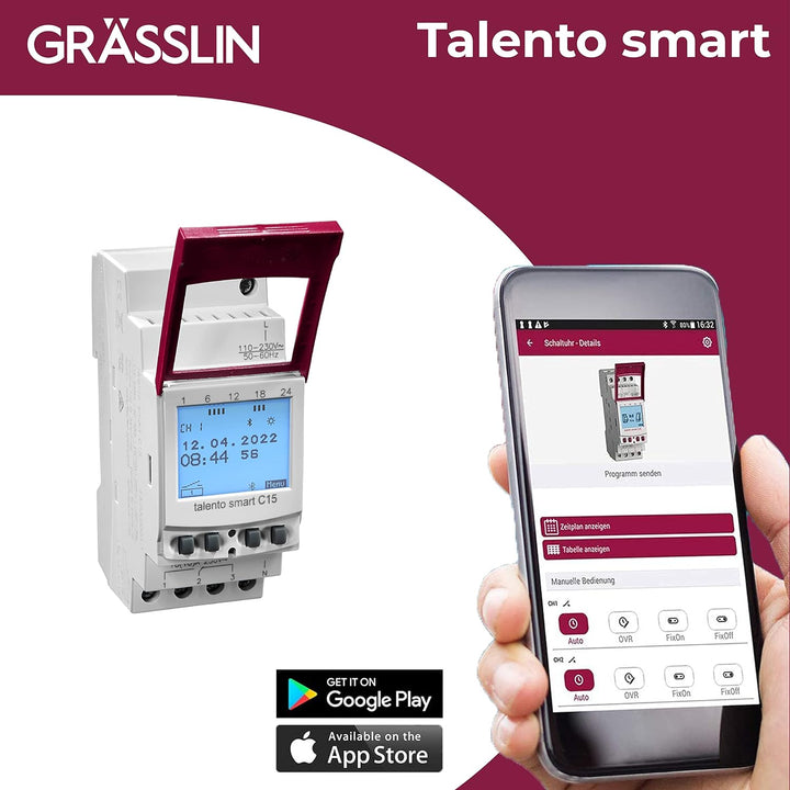 Grässlin 43.03.0001.1 talento smart C15 - Digitale Astro-Schaltuhr mit Bluetooth, App-Programmierung