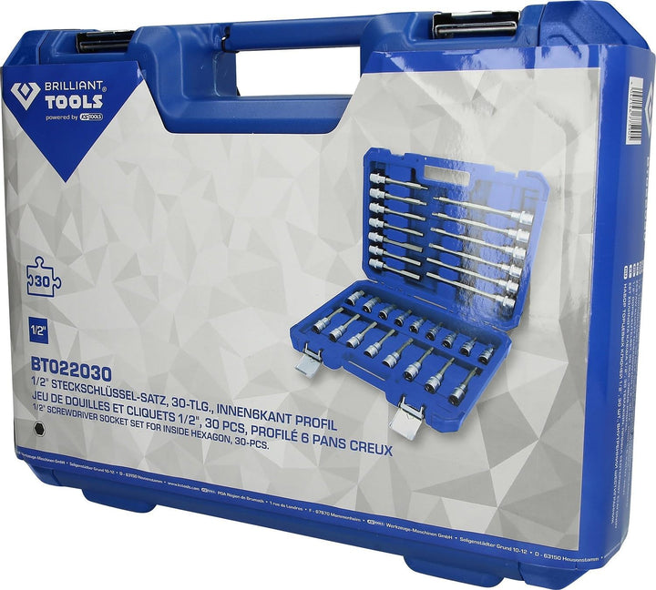 BRILLIANT TOOLS BT022030 1/2" Bit-Stecknuss-Satz, 30-tlg, Innensechskant-Profil [Powered by KS TOOLS