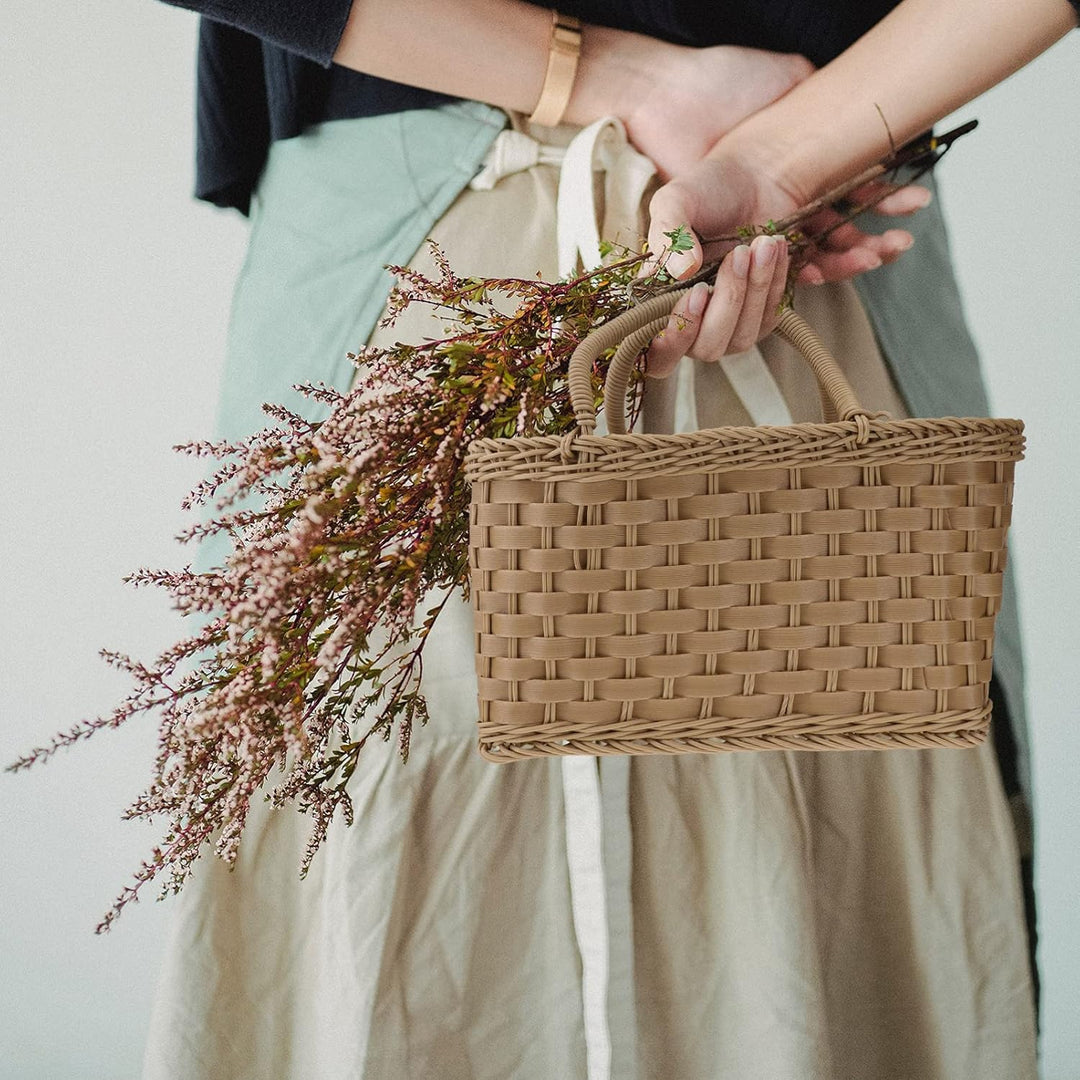 YARNOW Einkaufskorb Tragbar Kunststoff Gewebter Korb Geflochtene Damen Shopper Einkaufstasche Strand