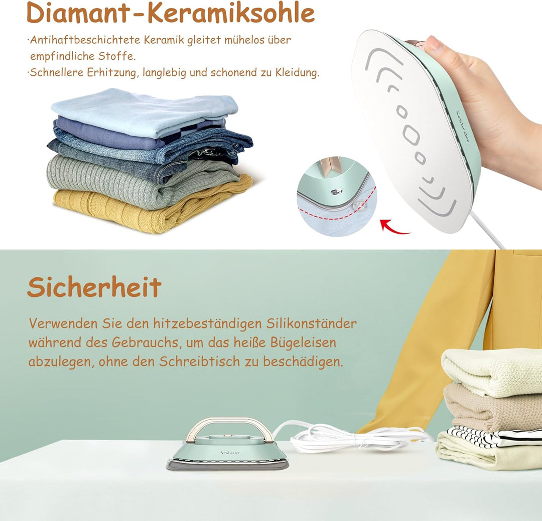 Newbealer Mini Reisebügeleisen mit Universalspannung 100-240V, Kompaktes Bügeleisen für Kleidung (ke