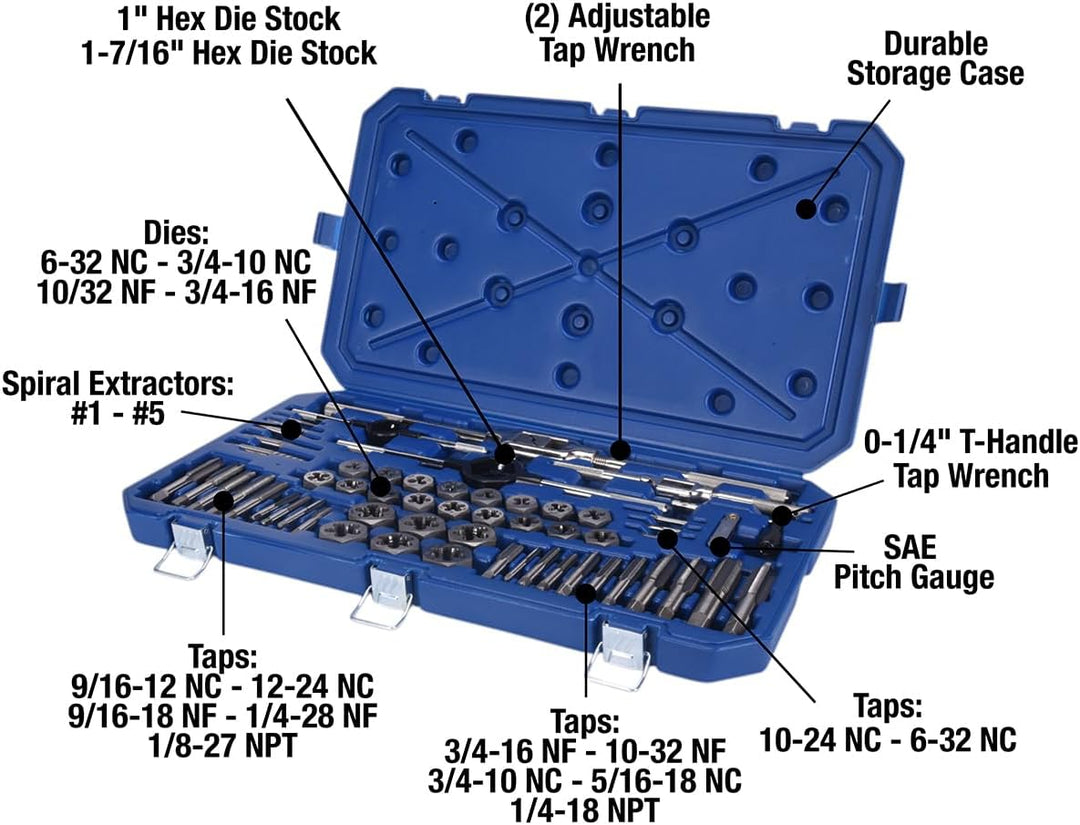 Century Drill & Tool 98958 Gewindebohrer und Schneideisen aus Karbonstahl, 58-teilig 58-Piece, 58-Pi