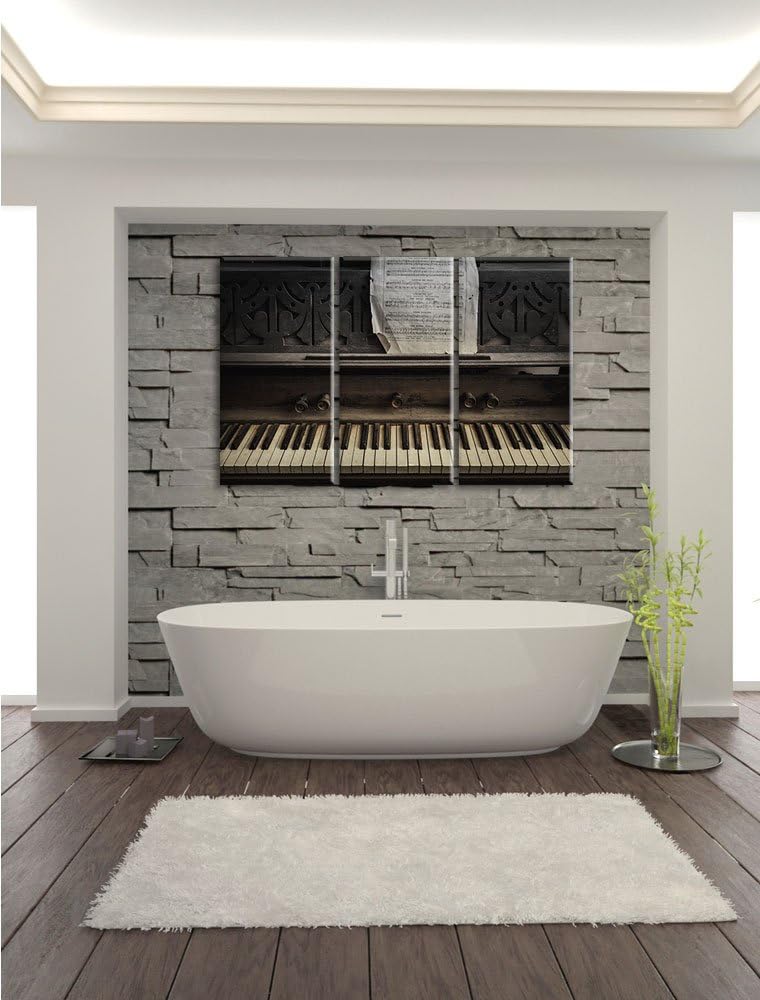 Pixxprint Antikes Klavier mit Notenblatt Schwarz/Weiss 3-Teiler Leinwandbild 120x80 Bild auf Leinwan