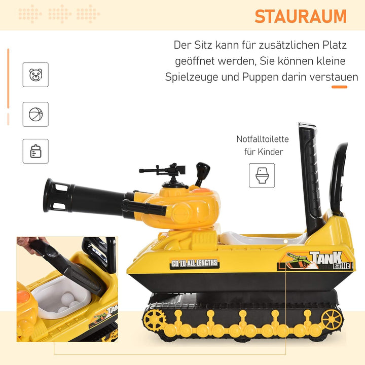 HOMCOM Sitzbagger für Kinder Spielzeugauto für 3 Jahre Kinder Rutscherauto Laufrad Panzer mit Staura