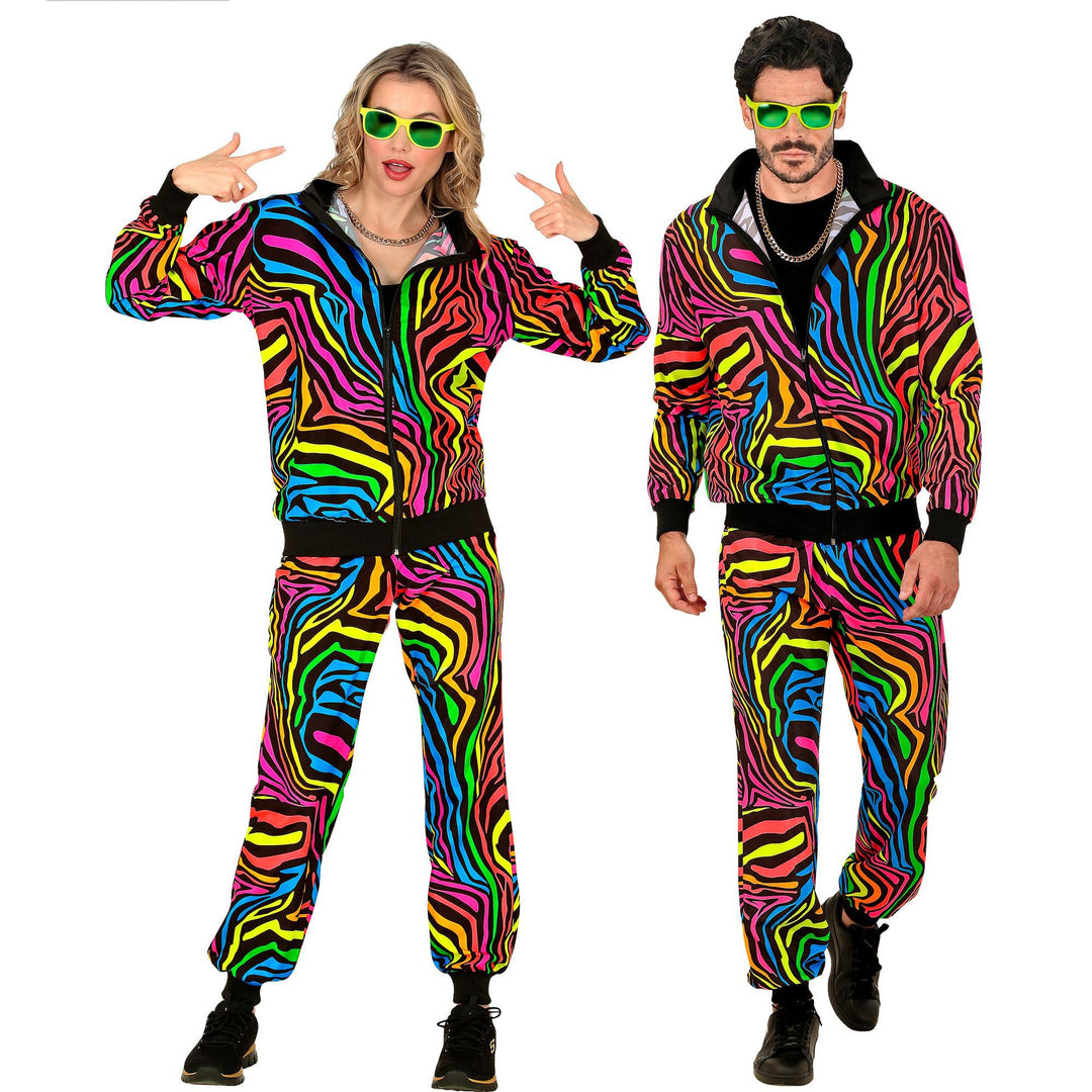 WIDMANN Trainingsanzug Neon Regenbogen für Erwachsene | Mehrfarbig - Jogginganzug 80er Jahre, M