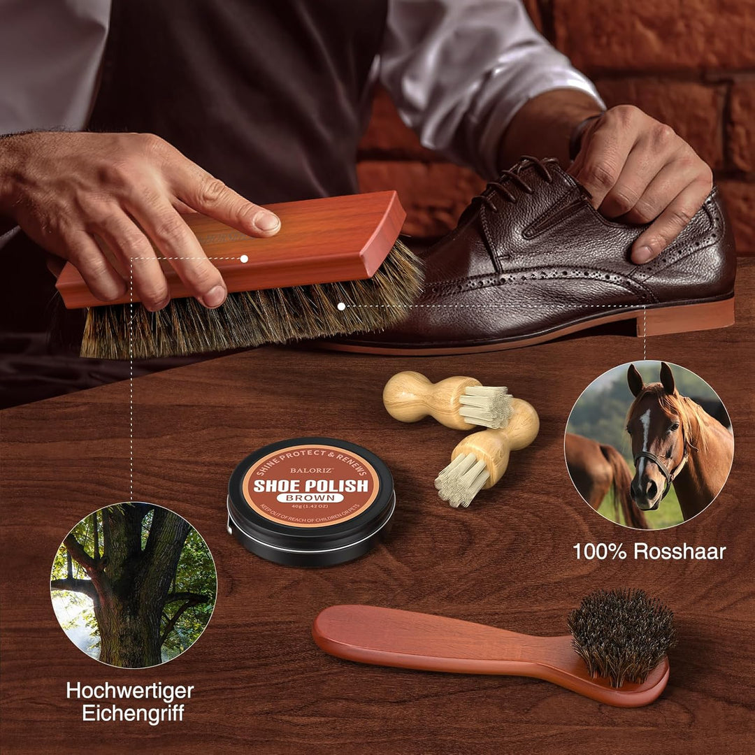 Schuhcreme & Pflegeset, Schuhputzset für Leder mit Schuhbürsten, Schuhcreme für Lederstiefel, Schuhp