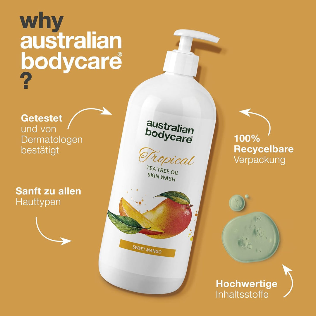 Australian Bodycare Skin Wash Professional 1000 ml | Teebaumöl + Mango Duschgel für den Körper | Mac