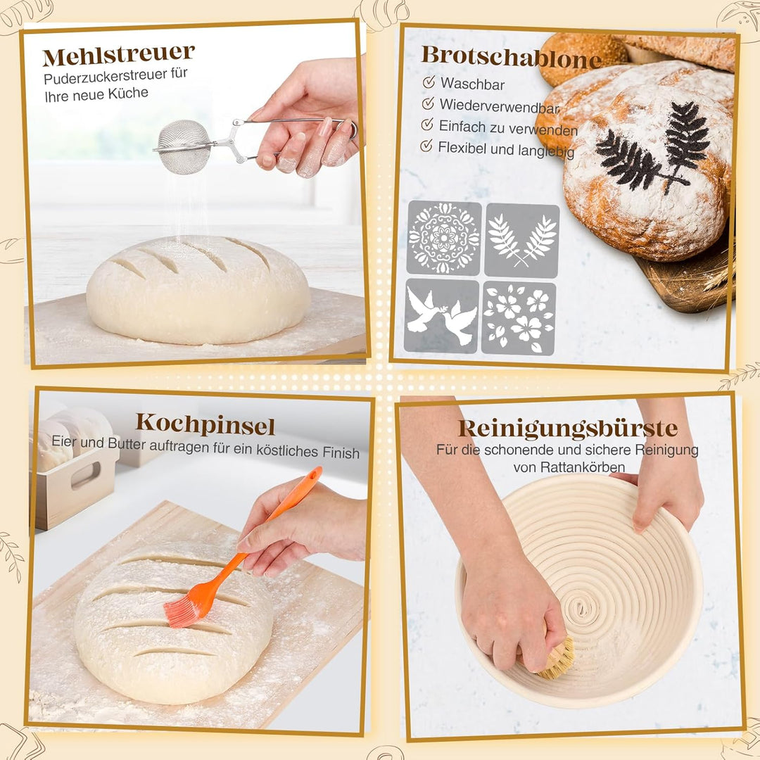 Gärkörbchen Für Sauerteig Starter Set, 25cm & 23cm Gärkorb Brot Brot Backen Mit Sauerteig Startergla