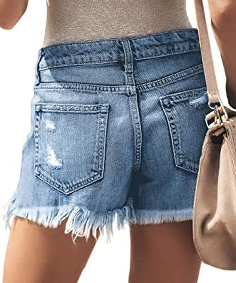 Necooer Damen Casual Ripped Denim Shorts Mittlere Taille Kurze Jeanshose mit Taschen S Blau 03, S Bl