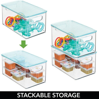 mDesign 4er-Set Kinderzimmer Organizer mit Deckel – Sortierbox mit praktischen Griffen – Kunststoffb