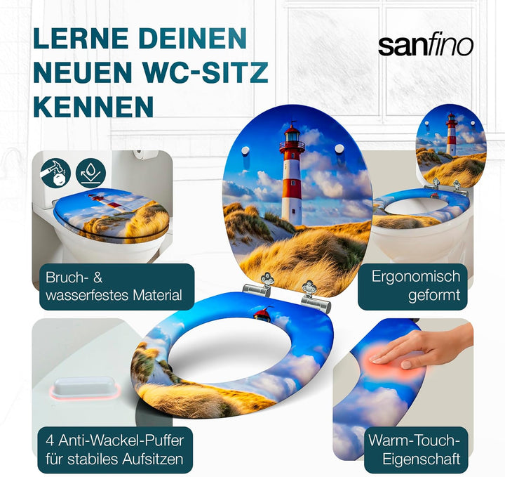 Premium WC Sitz mit Absenkautomatik – hochwertige Toilettendeckel aus Holz, viele bunte Motive, hohe