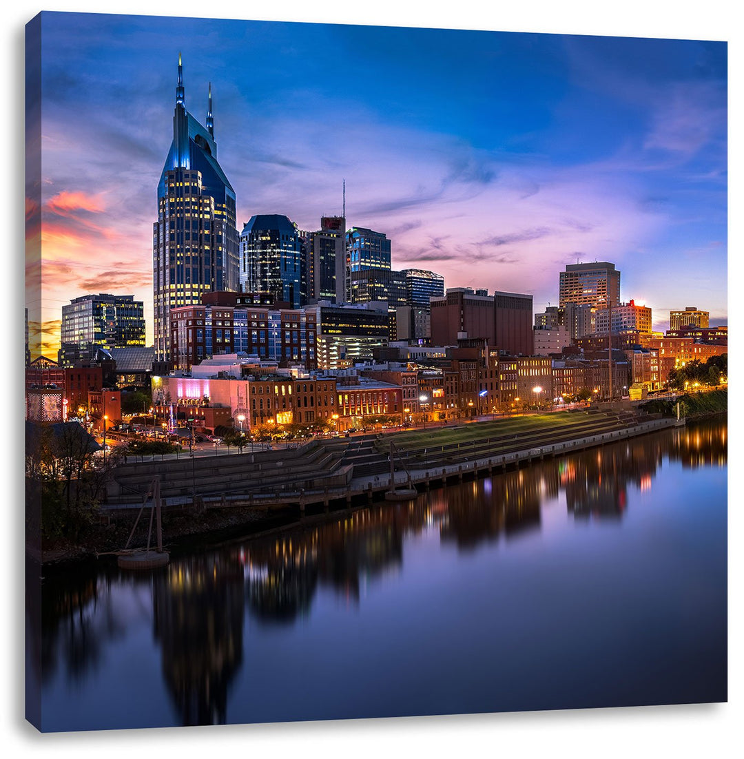 Nashville Skyline Panorama, Format: 70x70 auf Leinwand, XXL riesige Bilder fertig gerahmt mit Keilra