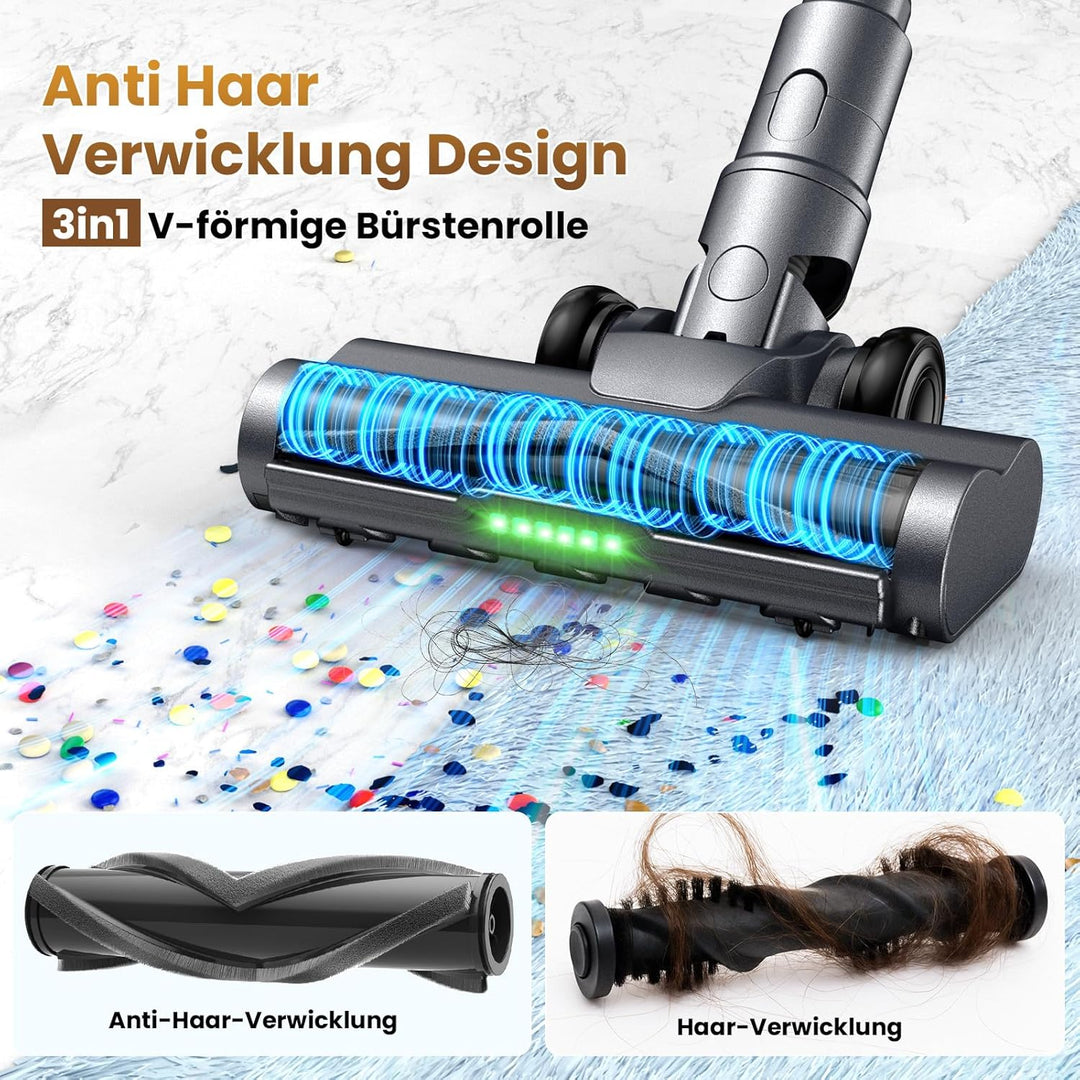 Akku Staubsauger, 650W/65000Pa/75Min, Laufzeit Staubsauger Kabellos mit Smart LED Display und Ladest
