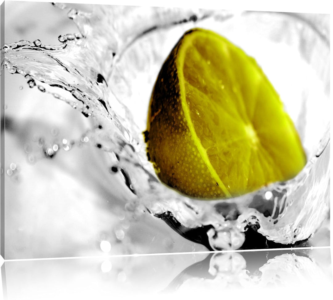 Limette im Wasser schwarz/weiss Format: 100x70 auf Leinwand, XXL riesige Bilder fertig gerahmt mit K