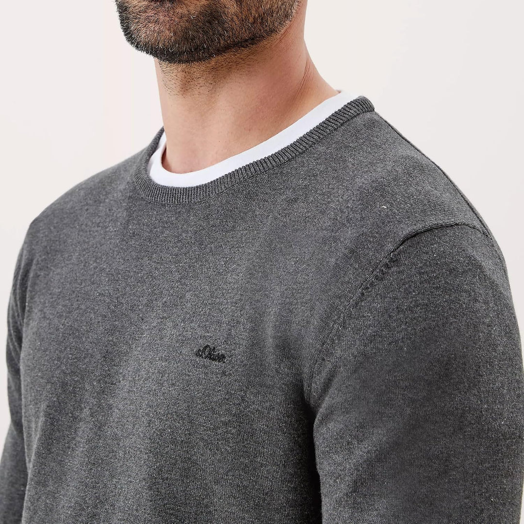 s.Oliver Herren Pullover mit Logo-Stickerei L 1 X Anthrazit, L 1 X Anthrazit