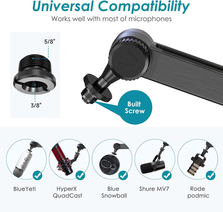 YOUSHARES Mikrofonarm Boom Arm - kompatibel mit SM7B, MV7, Rode, Blue Yeti, HyperX QuadCast, Fifine