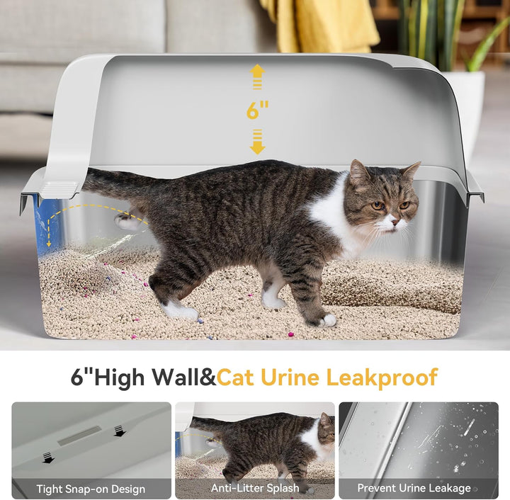 YITAHOME Edelstahl-Katzentoilette mit Deckel, XXL Extra Grosses Katzenklo mit Schaufel – Rutschfeste