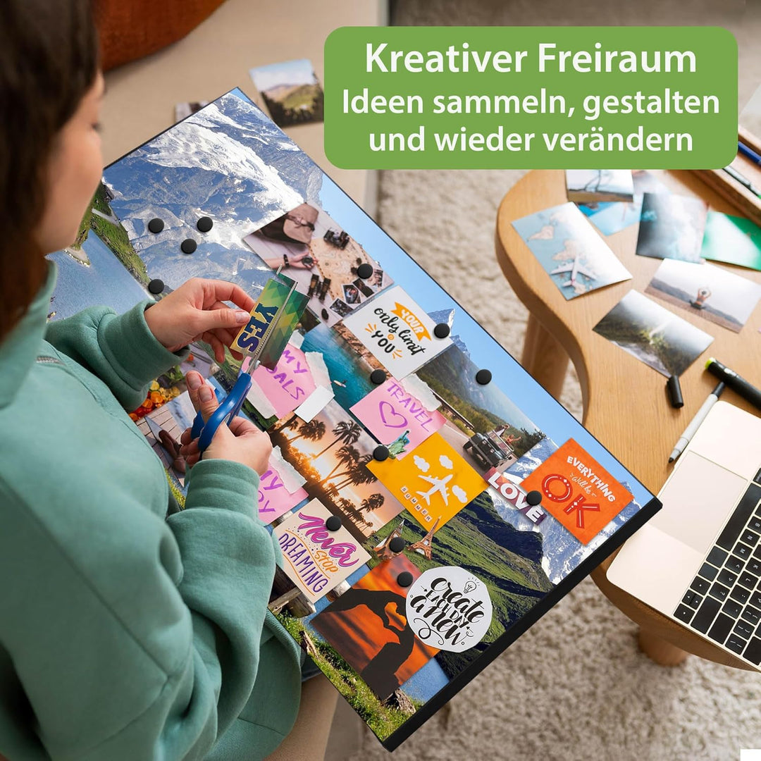 banjado Magnettafel schwarz 78 x 37cm / Magnetwand Metall/Magnetpinnwand als Memoboard/Pinnwand Magn