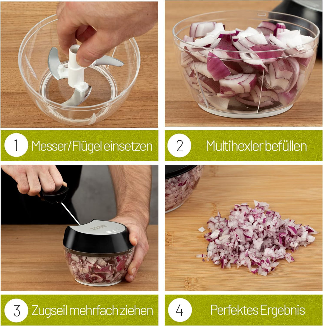 ZOLMER® Zwiebelschneider - Manueller Zerkleinerer mit Seilzug als Gemüseschneider - Multizerkleinere