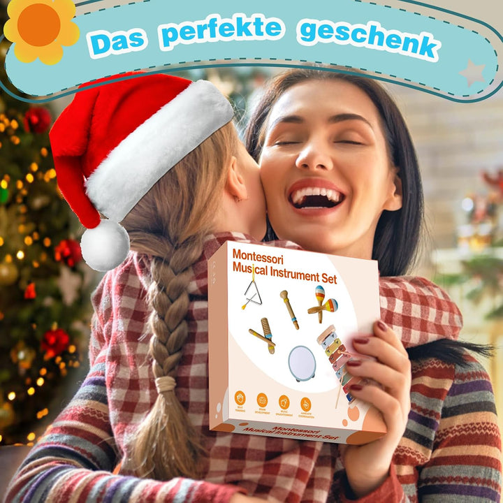 Baby Musikinstrumente Montessori-Holzspielzeug für Kleinkinder von 1-3 Jahren, 6 in 1 Musikinstrumen